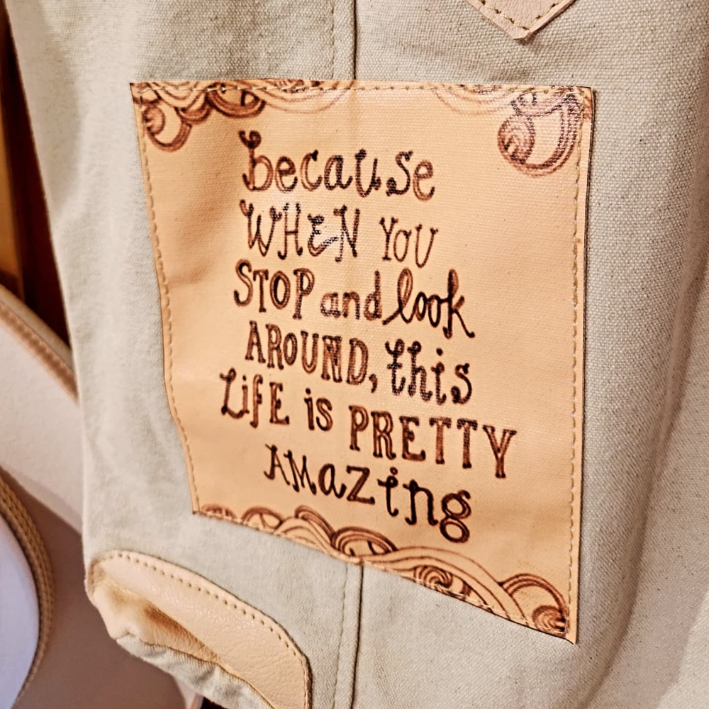 😊LIFE IS PRETTY AMAZING😊 Canvas Tote with Leather - One Of A Kind